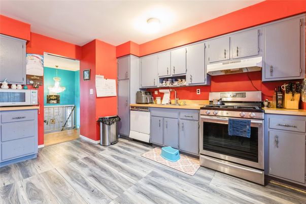 Interior, Kitchen, Pendant Lights, Stainless Steel Appliances, Wood Texture Flooring