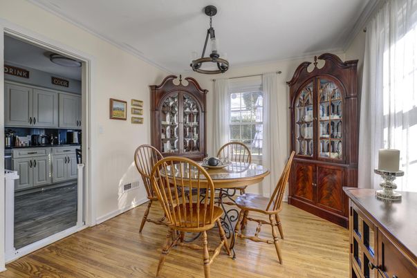 Dining room, Interior, Pendant Lights, Wood Texture Flooring