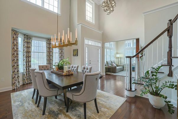 Chandelier, Dining room, Interior, Pendant Lights, Wood Texture Flooring