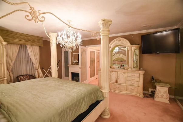 Bedroom, Chandelier, Fireplace, Interior