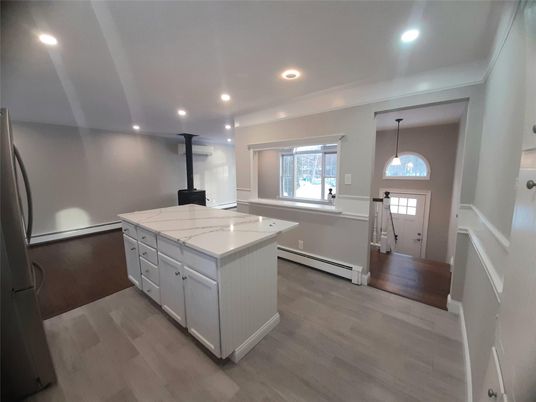 Interior, Kitchen, Pendant Lights, Recessed Lighting, Wood Texture Flooring