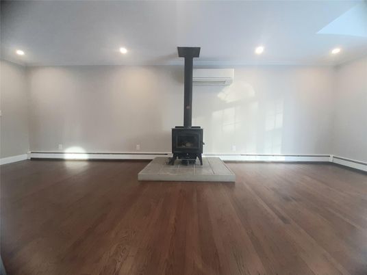 Empty room, Fireplace, Interior, Recessed Lighting, Wood Texture Flooring