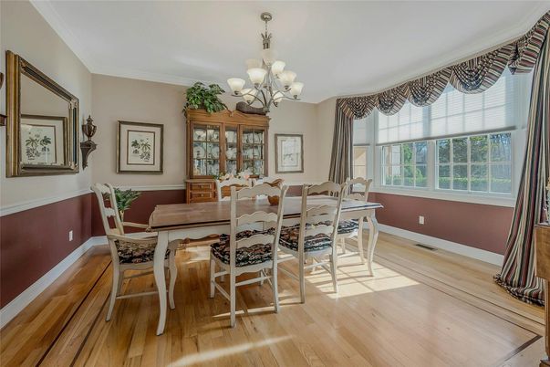 Chandelier, Dining room, Interior, Wood Texture Flooring