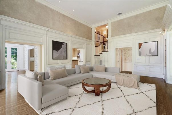 Interior, Living room, Recessed Lighting, Wood Texture Flooring