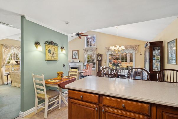Chandelier, Dining room, Fireplace, Interior