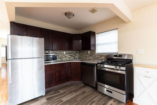 Interior, Kitchen, Stainless Steel Appliances, Wood Texture Flooring