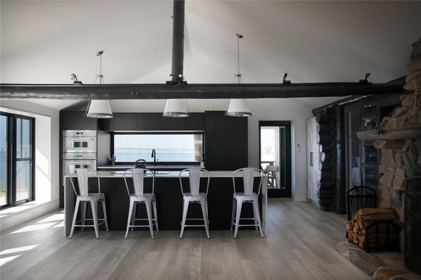Interior, Kitchen, Pendant Lights, Wood Texture Flooring