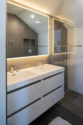 Bathroom, Glass Shower, Interior, Recessed Lighting