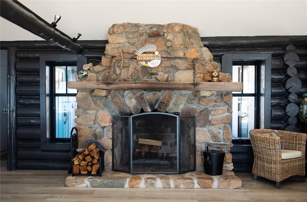 Fireplace, Interior, Stone Walls, Wood Texture Flooring