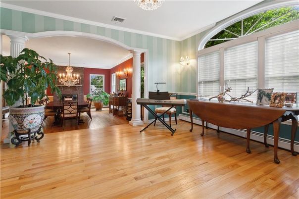 Chandelier, Fireplace, Home Office, Interior, Living room, Wood Texture Flooring