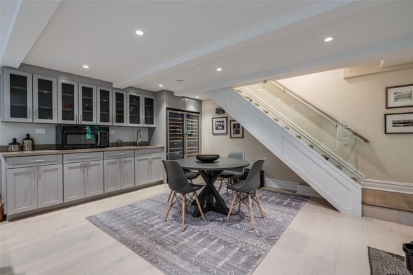 Dining room, Interior, Recessed Lighting, Wood Texture Flooring