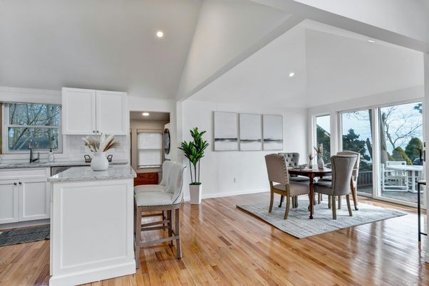 Dining room, Interior, Kitchen, Recessed Lighting, Wood Texture Flooring