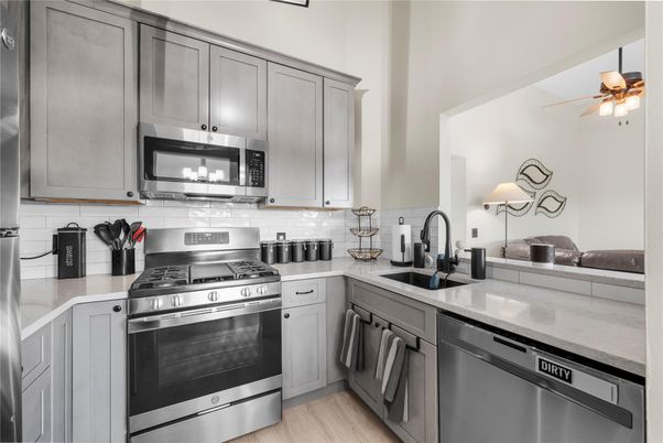Interior, Kitchen, Stainless Steel Appliances, Wood Texture Flooring