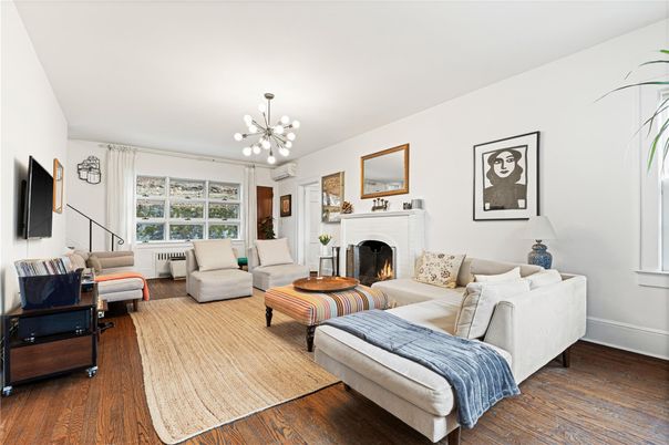 Fireplace, Interior, Living room, Pendant Lights, Wood Texture Flooring