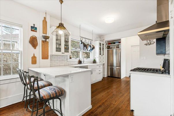 Interior, Kitchen, Pendant Lights, Stainless Steel Appliances, Wood Texture Flooring