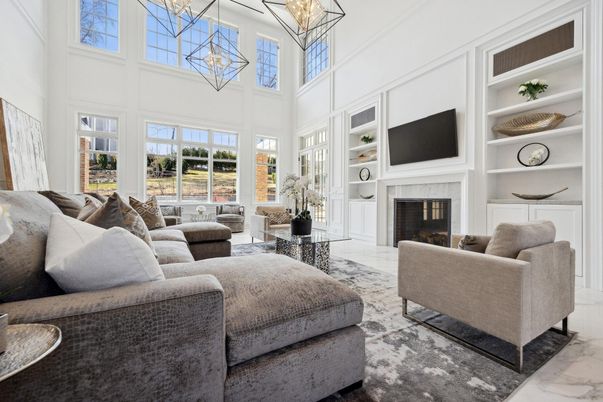 Chandelier, Fireplace, Interior, Living room, Marble, Pendant Lights