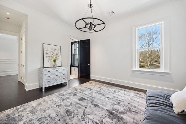 Bedroom, Chandelier, Interior, Pendant Lights, Recessed Lighting, Wood Texture Flooring