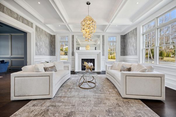 Fireplace, Interior, Living room, Pendant Lights, Recessed Lighting, Wood Texture Flooring