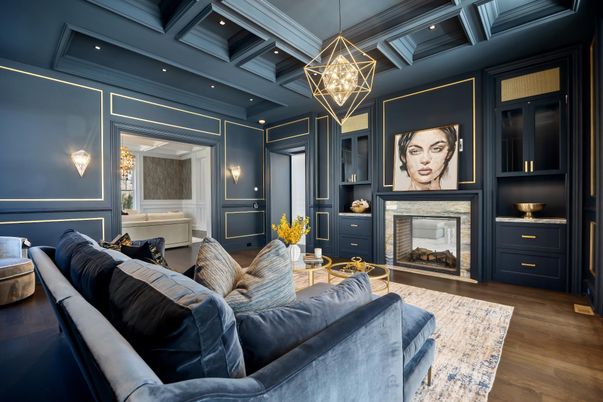 Fireplace, Interior, Living room, Pendant Lights, Recessed Lighting, Wood Texture Flooring
