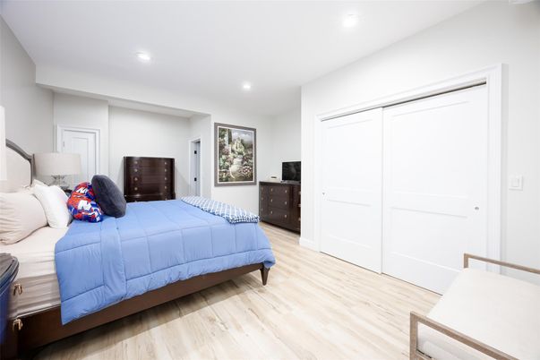 Bedroom, Interior, Recessed Lighting, Wood Texture Flooring