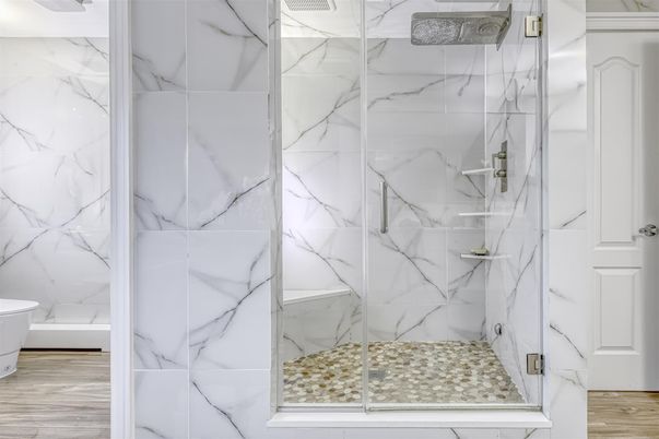 Bathroom, Glass Shower, Interior, Marble Walls