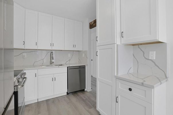 Interior, Kitchen, Marble Walls, Wood Texture Flooring
