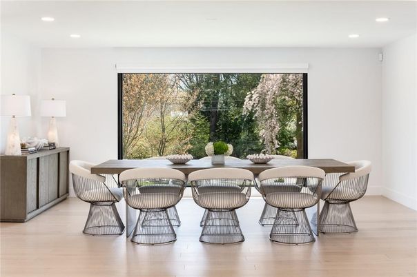Dining room, Interior, Recessed Lighting, Wood Texture Flooring