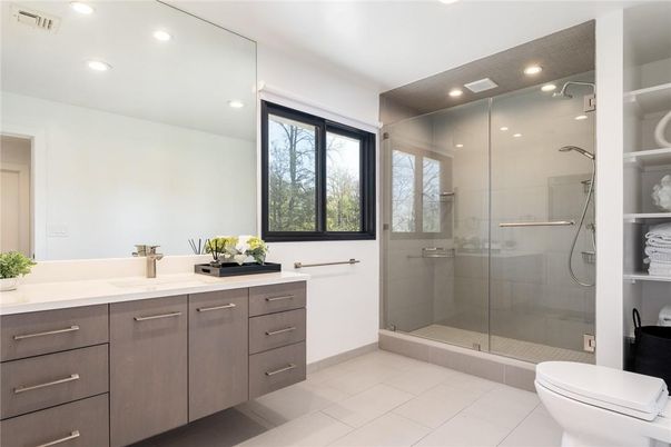 Bathroom, Glass Shower, Interior, Recessed Lighting
