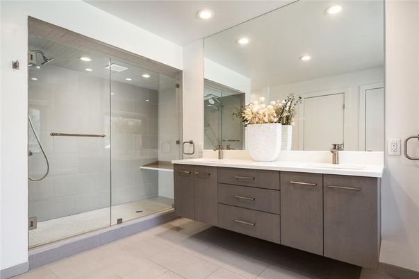 Bathroom, Dual Sink Vanities, Glass Shower, Interior, Recessed Lighting