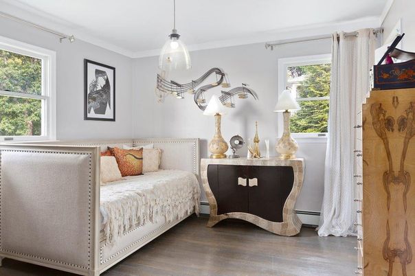 Bedroom, Interior, Pendant Lights, Wood Texture Flooring