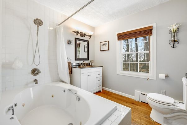 Bathroom, Interior, Tile Countertops, Wood Texture Flooring