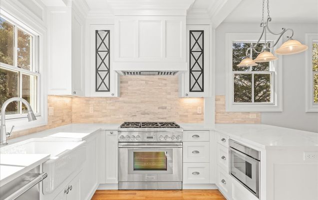 Interior, Kitchen, Pendant Lights, Stainless Steel Appliances, Wood Texture Flooring