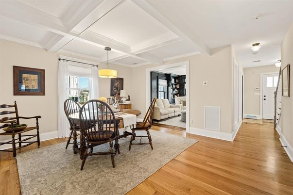 Dining room, Interior, Living room, Pendant Lights, Wood Texture Flooring