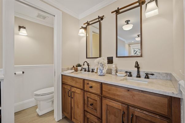 Bathroom, Dual Sink Vanities, Interior, Wood Texture Flooring