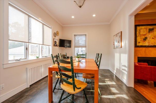 Dining room, Interior, Recessed Lighting, Wood Texture Flooring