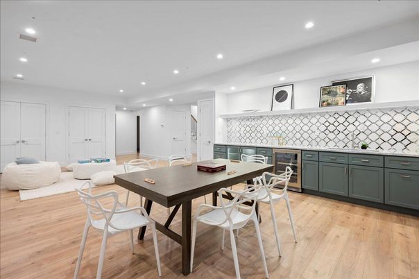 Dining room, Interior, Kitchen, Recessed Lighting, Wood Texture Flooring
