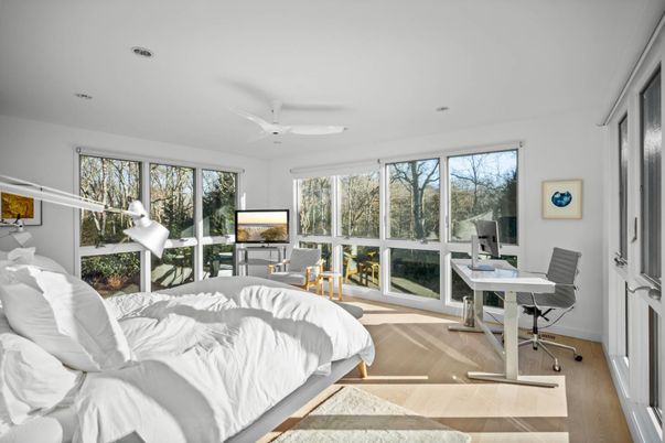 Bedroom, Home Office, Interior, Recessed Lighting, Wood Texture Flooring