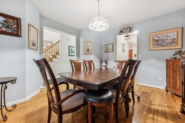 Dining room, Interior, Pendant Lights, Wood Texture Flooring