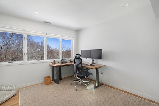 Home Office, Interior, Recessed Lighting, Wood Texture Flooring