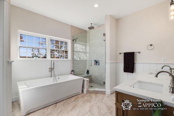 Bathroom, Dual Sink Vanities, Free Standing Baths, Glass Shower, Interior, Marble, Recessed Lighting