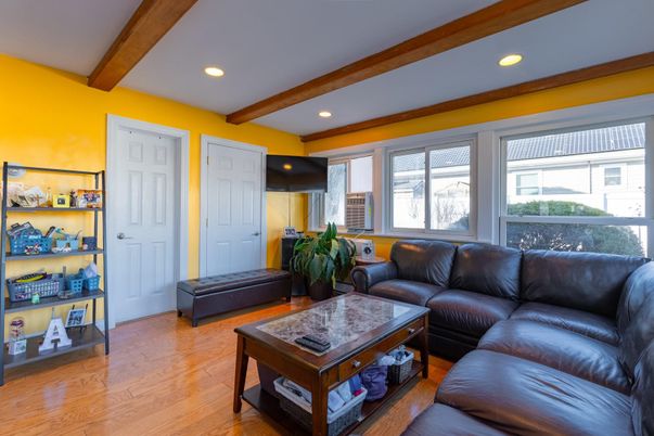 Interior, Living room, Recessed Lighting, Wooden Beams, Wood Texture Flooring