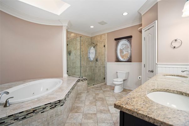 Bathroom, Dual Sink Vanities, Glass Shower, Interior, Recessed Lighting