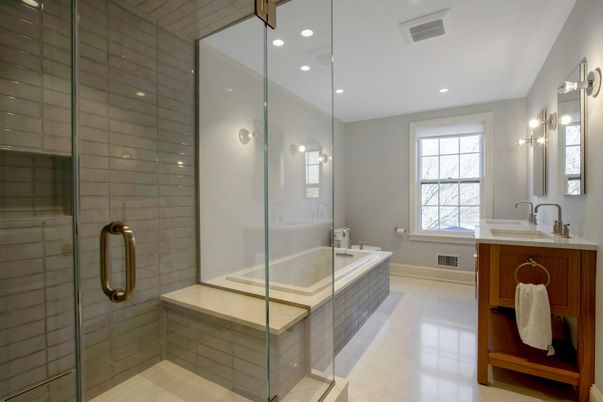 Bathroom, Dual Sink Vanities, Glass Shower, Interior, Recessed Lighting