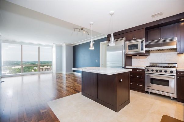Interior, Kitchen, Pendant Lights, Stainless Steel Appliances, Wood Texture Flooring