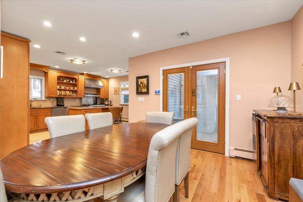 Dining room, Interior, Kitchen, Recessed Lighting, Wood Texture Flooring