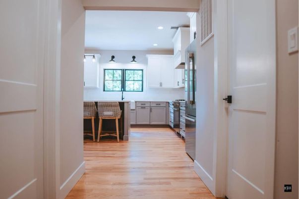 Interior, Kitchen, Recessed Lighting, Wood Texture Flooring