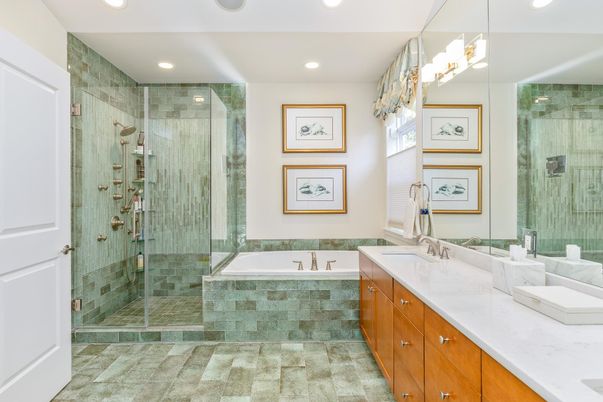 Bathroom, Dual Sink Vanities, Glass Shower, Interior, Recessed Lighting