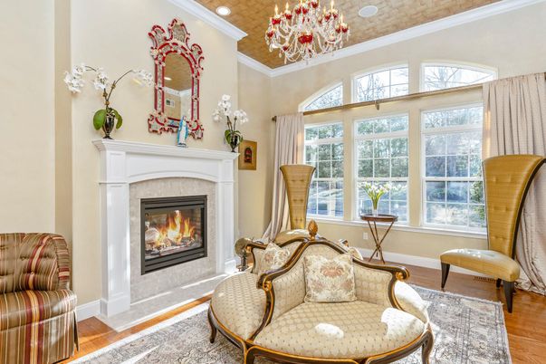 Chandelier, Fireplace, Interior, Recessed Lighting, Wood Texture Flooring