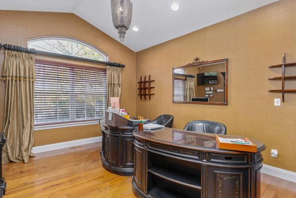 Home Office, Interior, Recessed Lighting, Wood Texture Flooring