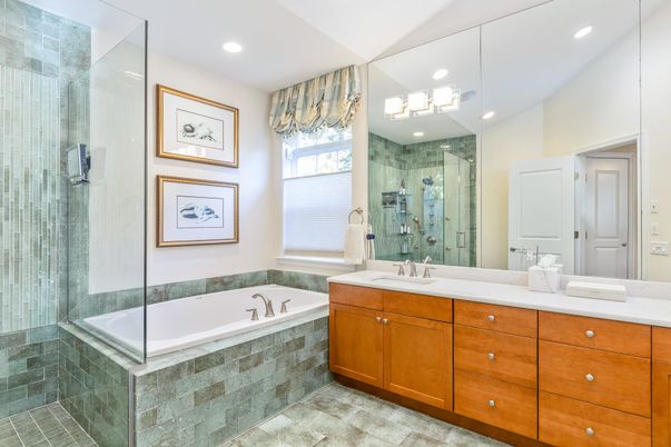 Bathroom, Dual Sink Vanities, Glass Shower, Interior, Recessed Lighting